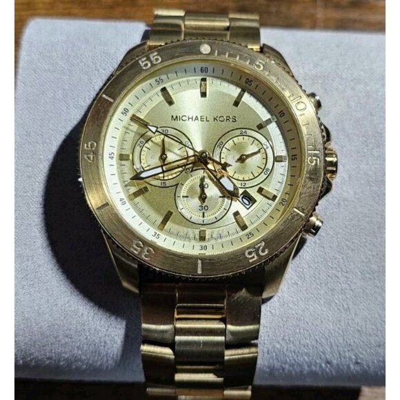 Michael Kors Theroux Chronograph Stainless Steel Gold Dial Men's Watch MK8663 - Picture 1 of 4